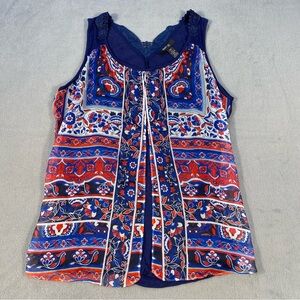 Style & Co. Petite Women’s navy & red patterned layered Sleeveless Blouse, PM